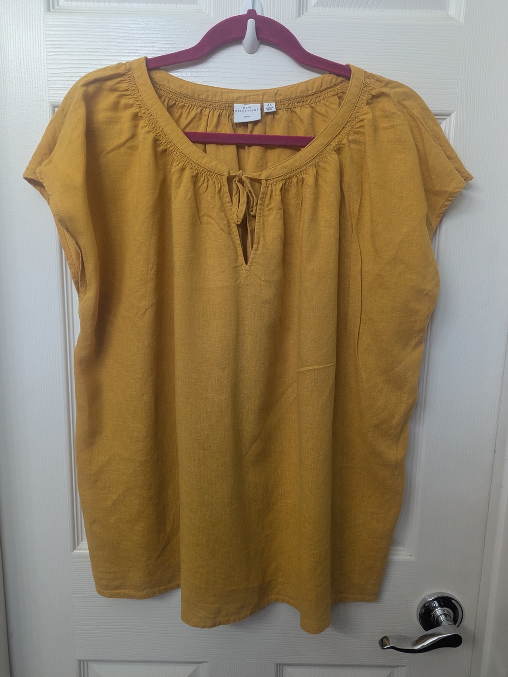 new directions Mustard Tie-Front Short Sleeve Peasant Top